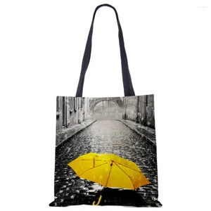 Sacs de rangement Cool Shopper Sac Jaune Street View Imprimer Femmes Mode Toile Épaule Fourre-tout Drop Ship