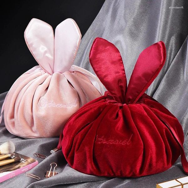 Sacs de rangement Sac cosmétique mignon Mignon Oreille Velvet DrawString Style de grande capacité Organisateur Home Supplies