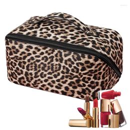 Sacs de rangement Cosmetic PU Leopard Leopard Print Makeup Sac de voyage de voyage avec poignée étanche à fermeture éclair toitrable portable