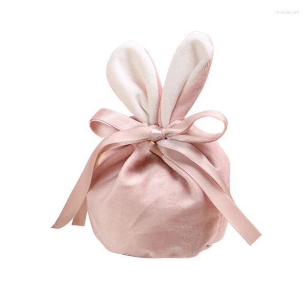 Bolsas de almacenamiento Cosmético Pequeño Terciopelo esponjoso Cordón de Pascua Orejas rosadas Bolsa de regalos para niños Galletas Goodies Snack