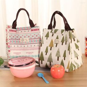 Bolsas de almacenamiento Bolsa de almuerzo de mano de algodón y lino Wowen Caja térmica portátil Tote Food Snack Picnic Bolsa de transporte