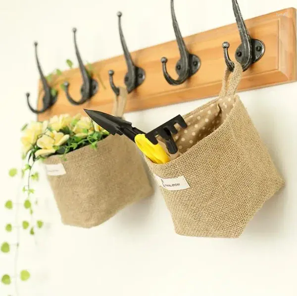 Sacs de rangement en tissu de coton, Pot de fleur, petits sacs suspendus, petit panier en Jute rayé