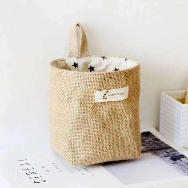 Bolsas de almacenamiento de lino de algodón colgante puerta de la pared de la pared del escritorio del yute del yute baño