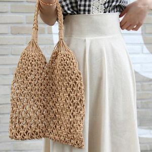 Opbergzakken katoenen touw holle stro -strawtas pure macrame tote bohemian ultralight schoudernet pack vintage retro chic handtas