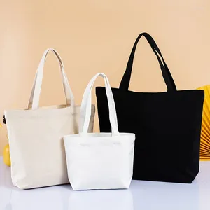 Opbergzakken Roomwit Effen Boodschappenschoudertas Hoge capaciteit DIY Milieuvriendelijke Shopper Katoenen canvas tas Handtassen Geschenken