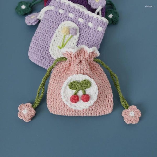 Sacs de rangement Creative Coin Pocket Pocket coloré en laine en laine tricot à cramper Crochet Fruit Décoratif porte-clés Organisateur de maison