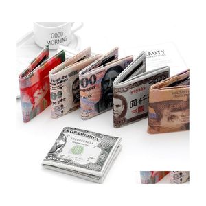 Storage Bags Creative Money Printing Wallet Zipper Foldable Short Dollar Sterling Euro Ruble Pattern Compartment Coin Purse Wvt1595 Dhfus