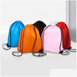 Bolsas de almacenamiento Mochilas Dstring portátiles creativas Color sólido Deportes Moda Cuerda Plegable D210 Mango de poliéster Entrega de la gota Inicio Dh40I