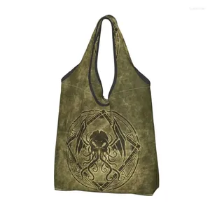 Bolsas de almacenamiento Cthulhu Design Old Leather Groceries Tote Tote Funny Horror Dark Monster Shoulder Showing Big Capacidad Bag Bags