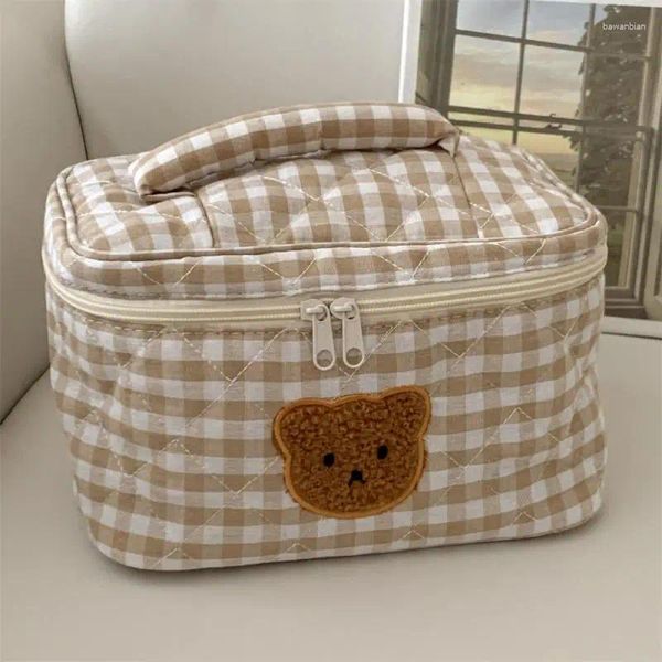 Sacs de rangement Patch Curly Bear Cosmetic Sac polyester multifonction grande capacité portable de maquillage de maison de maquillage extérieur