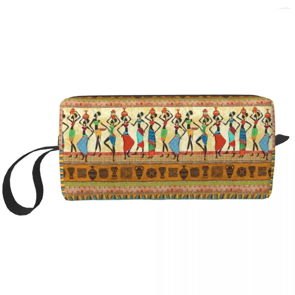 Bolsas de almacenamiento Bolsa de aseo de arte de adornos africanos para mujeres Organizador cosmético de maquillaje Ladies Beauty Dopp Box