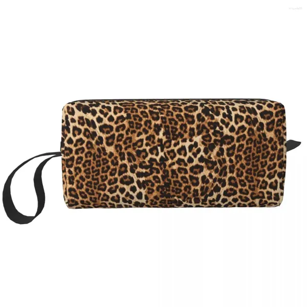 Sacs de rangement Sac de toilette à imprimé à imprimé pour la peau au guépard personnalisée pour femmes Organisateur cosmétique de maquillage animal Lady Beauty Dopp Kit Box