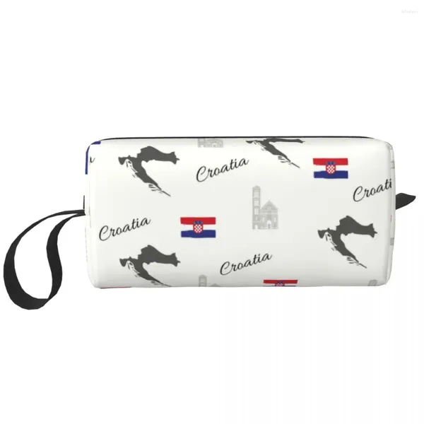 Sacs de rangement Sac de toilette de carte de carte Croatie personnalisée pour femmes Croate Fière Organisateur de maquillage cosmétique Lady Beauty Dopp Kit Kit