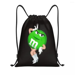 Opbergtassen aangepast M-MS Green Cartoon Drawring Bag Men Women Foldable Gym Sports Sackpack grappige snoep chocoladetraining rugzakken