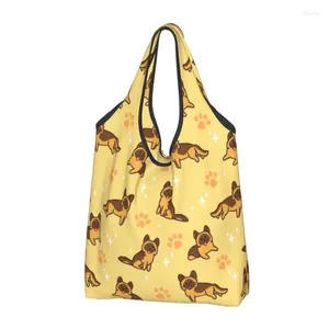 Sacs de rangement personnalisés minuscules bergers allemands dans les femmes de shopping jaune portable grande capacité d'épicerie chien animal chiot