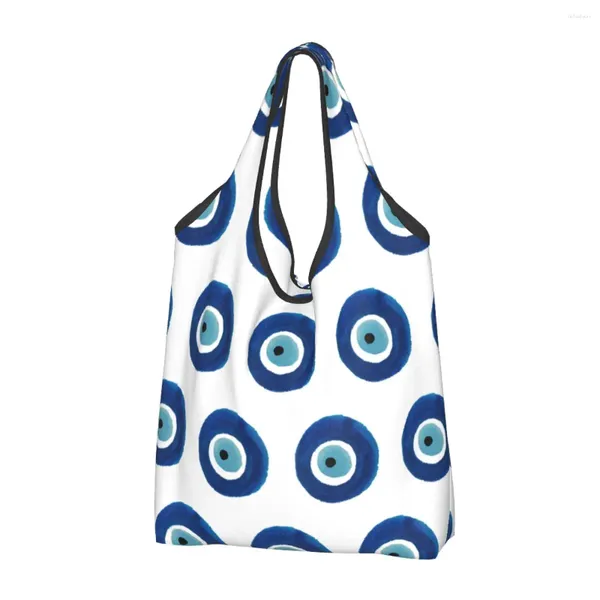 Bolsas de almacenamiento Personalizada Acuarela Mal de ojo Nazar Pintura Compras Mujeres Portátil Gran capacidad Comestibles Hamsa Lucky Charm Tote Shopper