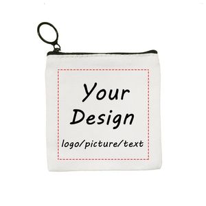 Opbergzakken Pas uw ontwerplogo/afbeelding/tekst gepersonaliseerde mini -munt Pursvas canvas schattige ritssluiting Key Case Card kleine tas aan