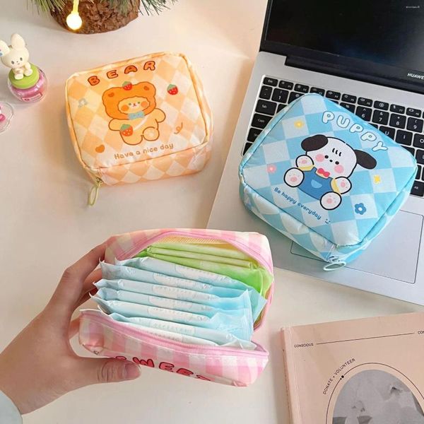 Sacs de rangement Sac mignon dessin animé mini cosmétique portable maquillage à lèvres à lèvres à lèvres à glissière de haute qualité High Quality Coin Card Holder Simple Estlish