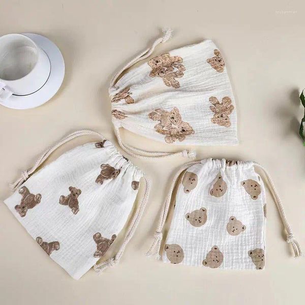 Bolsas de almacenamiento Bolsa con cordón de oso lindo Algodón Esenciales para bebés Pañales Cosméticos Papelería Bolsos Bolsa para niña Organizador de joyas