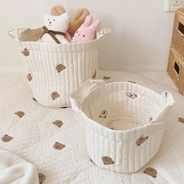 Sacs de rangement Sac à couches de broderie d'ours mignon Nappy Organisateur de coton Panier de maman pour les vêtements de blanchisserie nés pour bébé