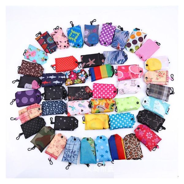 Bolsas de almacenamiento Lindo estampado bohemio Reutilizable Comestibles Portátil Bolsa de compras plegable con gancho Ecológico Viaje Reciclaje Impermeable A OTSB2