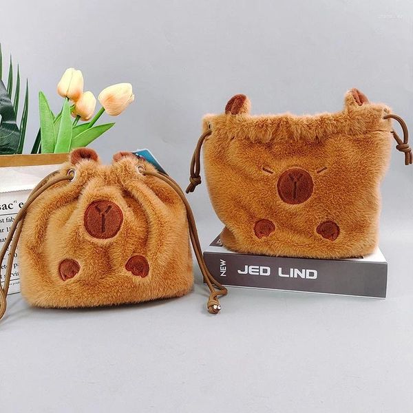 Bolsas de almacenamiento lindo capibara bolsa cosmética kawaii plush bolsillo