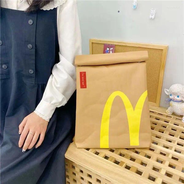 Bolsas de almacenamiento Bolsa de embalaje de papas fritas de dibujos animados lindo Mochila escolar Mochila de lona Bolsos de mensajero escolares de gran capacidad