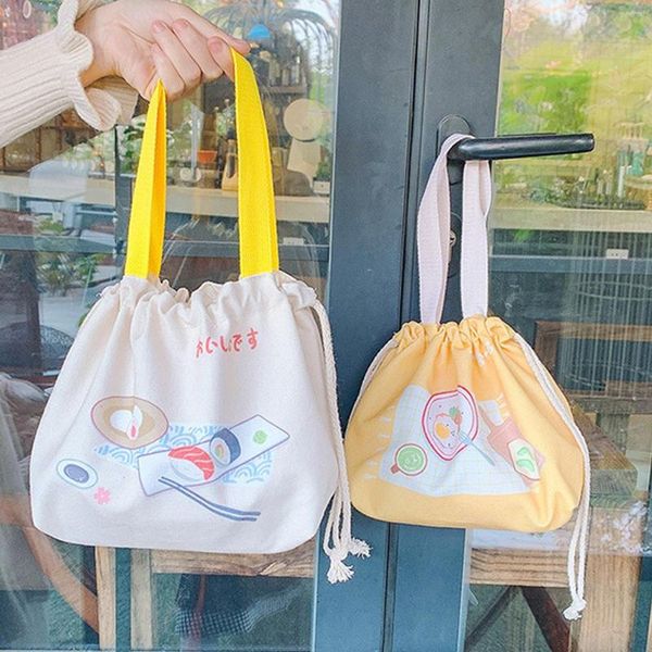 Bolsas de almacenamiento, bonita bolsa de almuerzo de dibujos animados, estilo japonés, para llevar a los niños, bolso de mano térmico Bento, bolso de lona, gota de compras