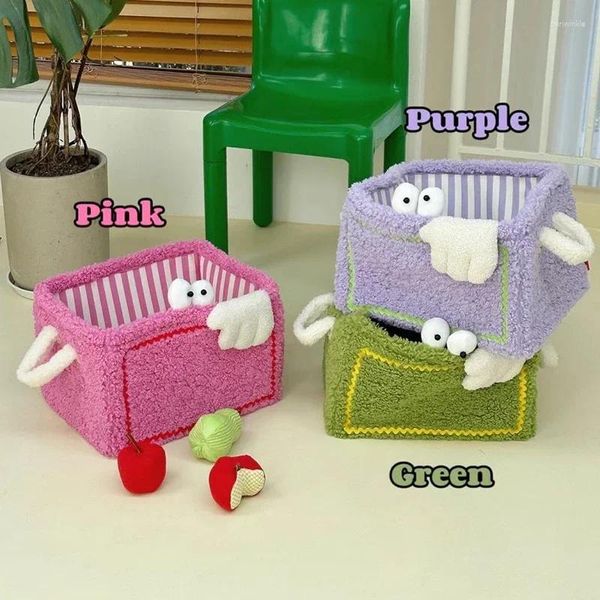 Bolsas de almacenamiento lindas canastas coloridas plegables peluches caja de manijas kawaii organizador canastas de ropa portátil