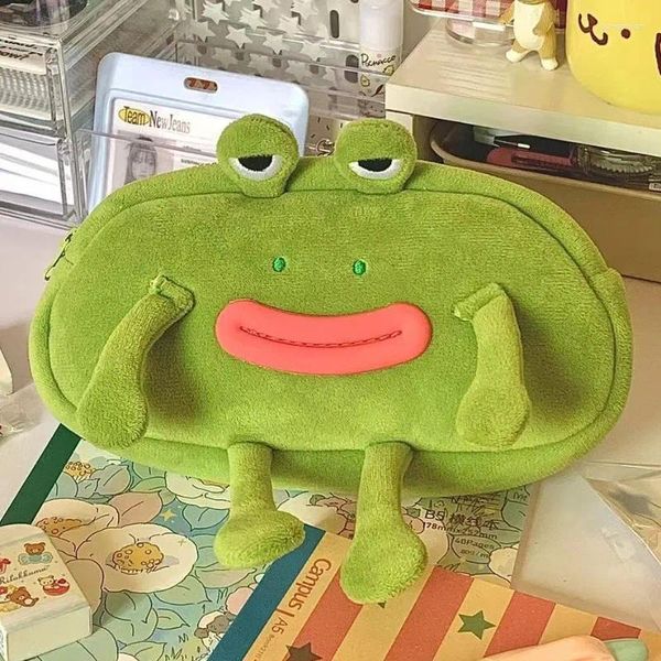 Sacs de rangement mignon crayon grenouille drôle grande bouche en peluche pochette kawaii mini sac de voyage cosmétique maquillage organisateur zipper