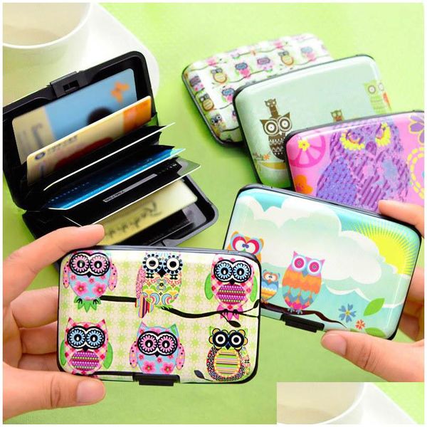 Bolsas de almacenamiento Cute Owl Printed Wallet Case Titular de la tarjeta de crédito 7 Ranuras para tarjetas A prueba de robo con capas de seguridad adicionales Lz0509 Drop Delive Dhhq2