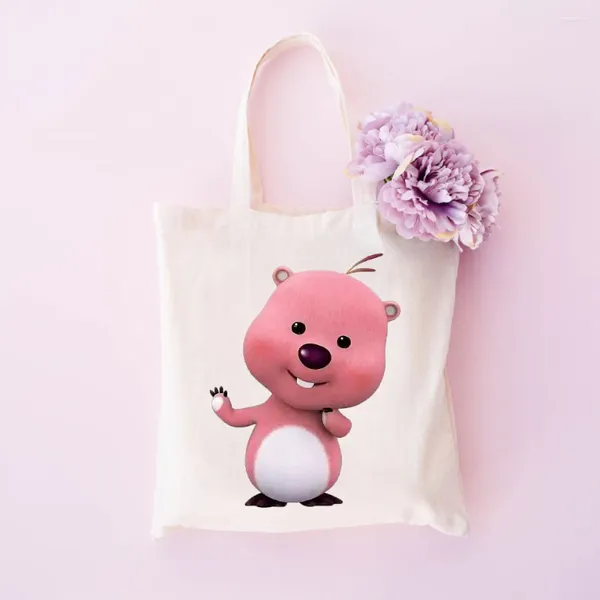 Bolsas de almacenamiento lindas bolsas de lona impresa de dibujos animados de bocina rosa para tela de gran capacidad de gran capacidad simple y versátil