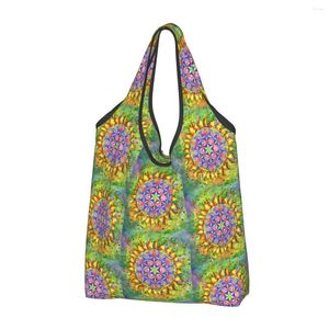 Opbergtassen schattige printbloem van het leven schilderen winkelen tas draagbare shopper schouder geometrische mandala handtas