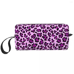 Sacs de rangement mignons Purple Leopard Print Cosmetic Sac femme grande capacité Animal Maquage sans couture Case de beauté