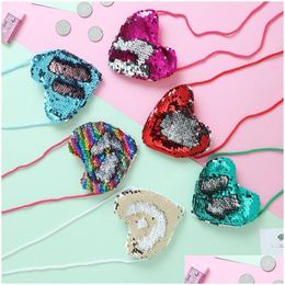 Bolsas de almacenamiento Cute Single Shoder Diagonal en forma de corazón Bolsa con cordón Lentejuelas de sirena Monederos pequeños Bolsas de almacenamiento para niñas que viajan Dhiph