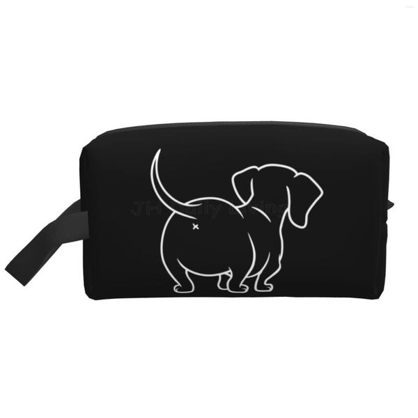 Bolsas de almacenamiento con estampado de perro salchicha, bolsa negra, cosmética de viaje para mujeres y hombres, bolsa de maquillaje de trabajo, artículos de aseo impermeables con cremallera