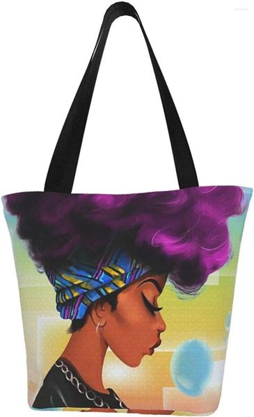 Sacs de rangement décoratifs femmes africaines américaines Extra Large toile épaule fourre-tout sac à poignée supérieure pour Gym plage week-end voyage Shopping