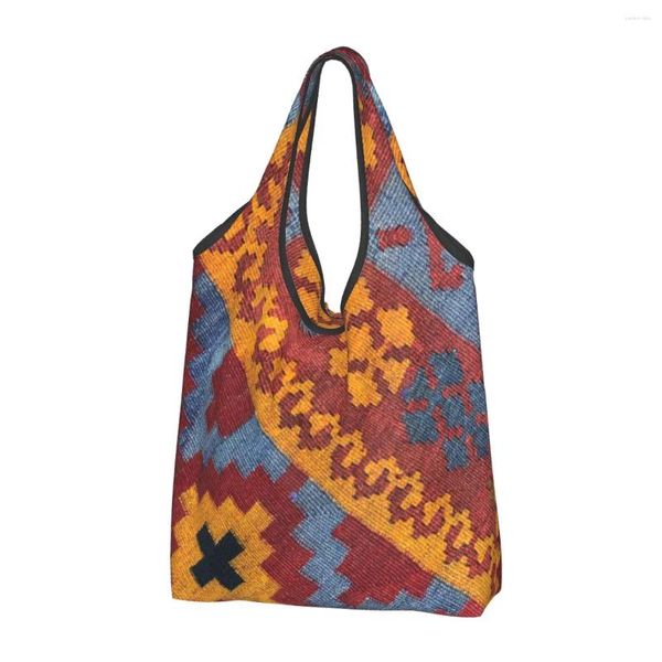 Sacs de rangement décoratifs Kilim Navaho Weave tissé aztèque textile shopping fourre-tout portable épaule shopper bohème floral sac à main