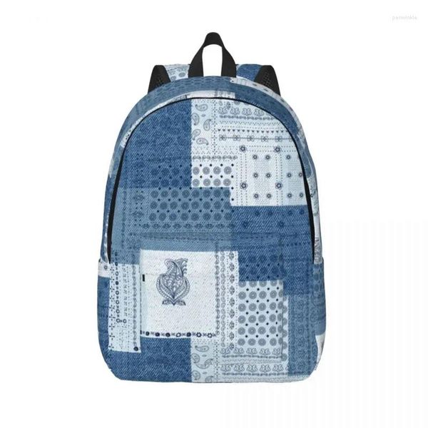 Sacs de rangement Denim Patchwork Paisley Pattern Cool Backpack Outdoor High School Business Day Pack for Men Women Women ordinateur d'ordinateur portable