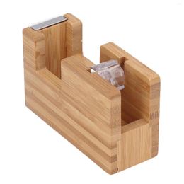 Bolsas de almacenamiento Dispensador de cinta de escritorio Base de rollo adhesivo Resistente a la corrosión Buena estabilidad Suministro de papelería de madera de bambú para oficina en casa