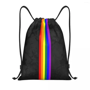 Bolsas de almacenamiento Anduishadillas LGBTQ Flagación Fander Stripe Drawstring Mujeres Menores Men Gym Sport Sackpack plegable LGBT Gay Lesbian Training Bag Sack