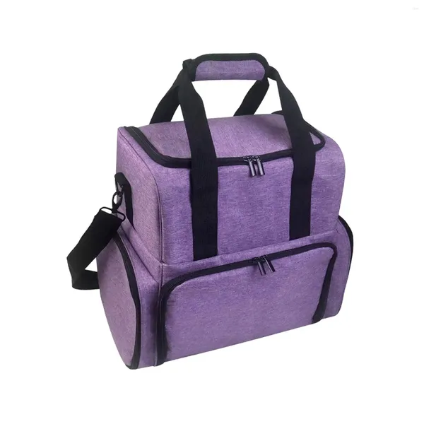 Sacs de rangement Double couche sac de vernis à ongles outils de manucure Sections sangle réglable sac à main violet étui de maquillage