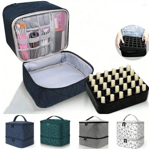 Sacs de rangement Double couche pour vernis à ongles, organisateur de 30 bouteilles, boîte en cuir PU, sac à main en losange à carreaux, sac d'outils de manucure