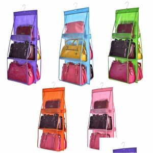 Bolsas de almacenamiento Doble Lado Transparente 6 Bolsillo Plegable Colgante Bolso Monedero Bolsa Sundry Tidy Organizador Armario Armario Percha Drop D DHLYS