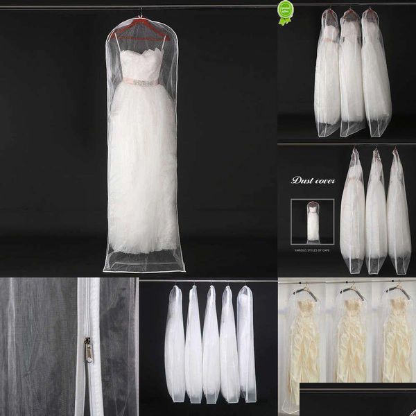 Sacs de rangement Double face Transparent Tle / Voile Mariage Robe de mariée Dust Er avec fermeture à glissière latérale pour la maison robe de garde-robe Drop Livraison G Dhy92