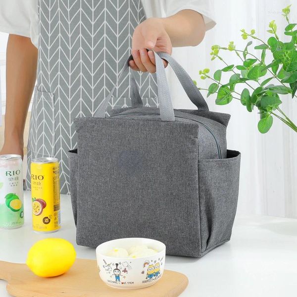 Bolsas de almacenamiento Bolsa de almuerzo de doble bolsillo Los estudiantes de gran capacidad van a trabajar con comidas Papel de aluminio grueso Caja aislada portátil