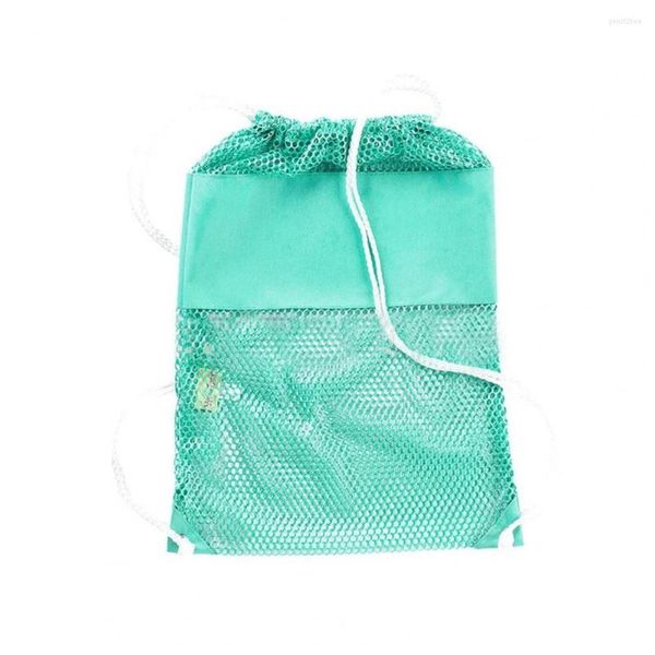 Bolsas de almacenamiento Bolsillo con cordón Bolsa de malla de playa de color sólido Diseño de buena ventilación Mochila portátil Uso diario