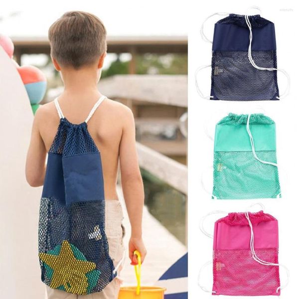 Bolsas de almacenamiento Durable 3 colores Agujeros finos Diseño con cordón Mochila de malla portátil Uso diario Bolsa de playa de bolsillo