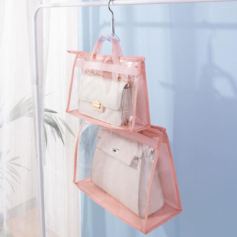 Förvaringspåsar dammsäkra transparent väska arrangör hängande handväska med dragkedja hög kapacitet