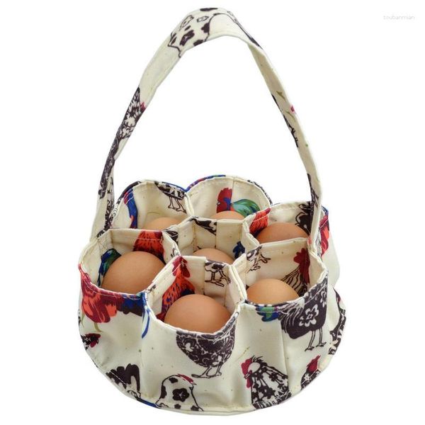 Bolsas de almacenamiento cesta de recogida de huevos contenedor de colección de estilo Vintage con cojín bolsa de granjero de cocina